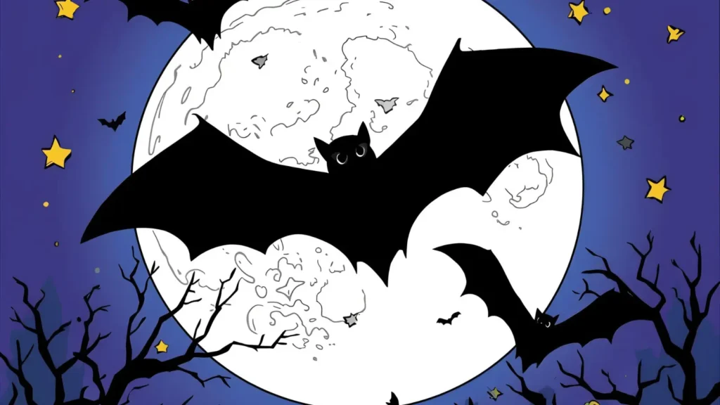 Bat and Moon Coloring Pages