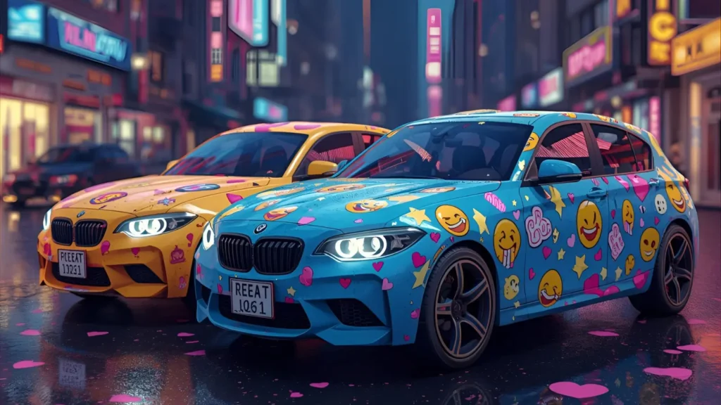 Emoji-Themed Race Car Coloring Page