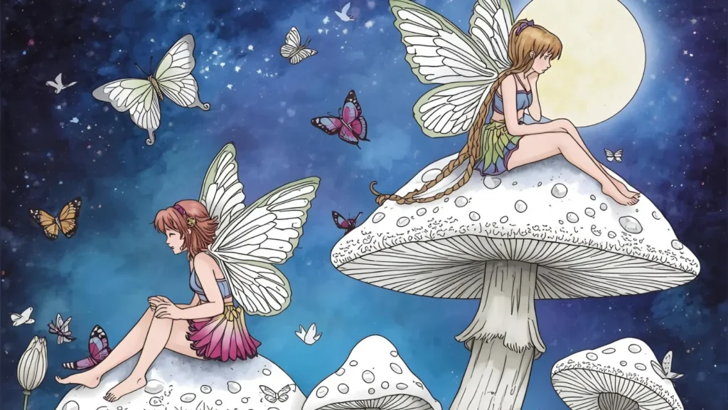 Fairy and Mushroom Coloring Pages