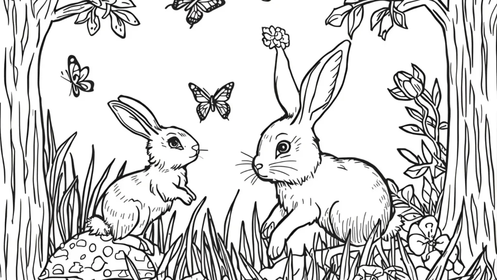 Forest Rabbit Coloring Pages