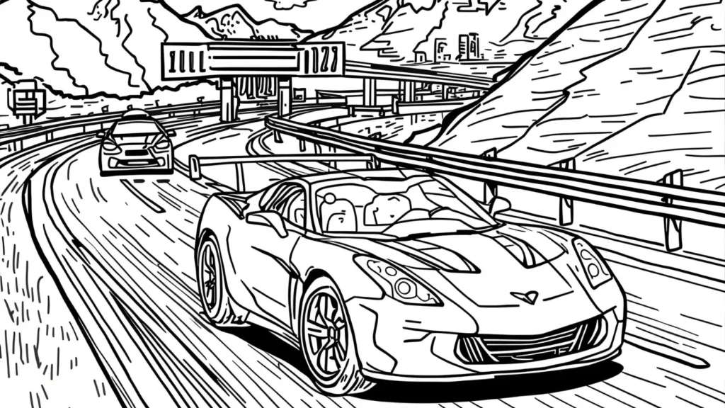 Highway Race Car Coloring Page