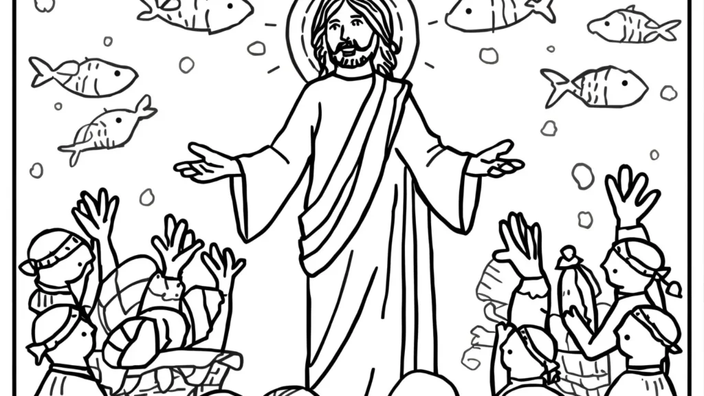 Jesus Feeds the 5,000 Coloring Pages