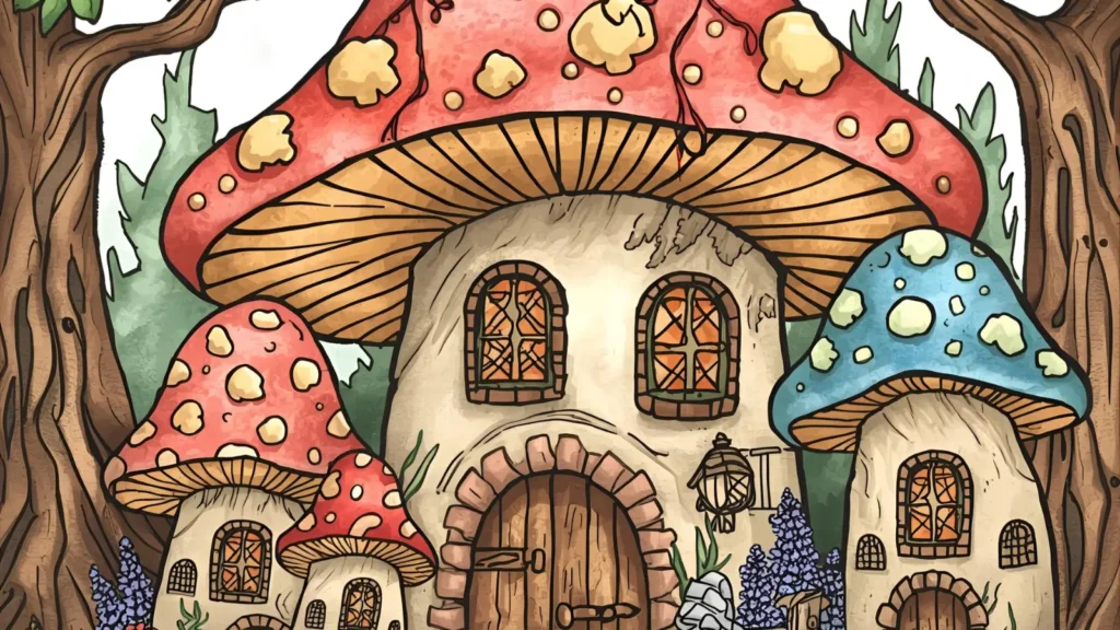 Mushroom House Coloring Pages