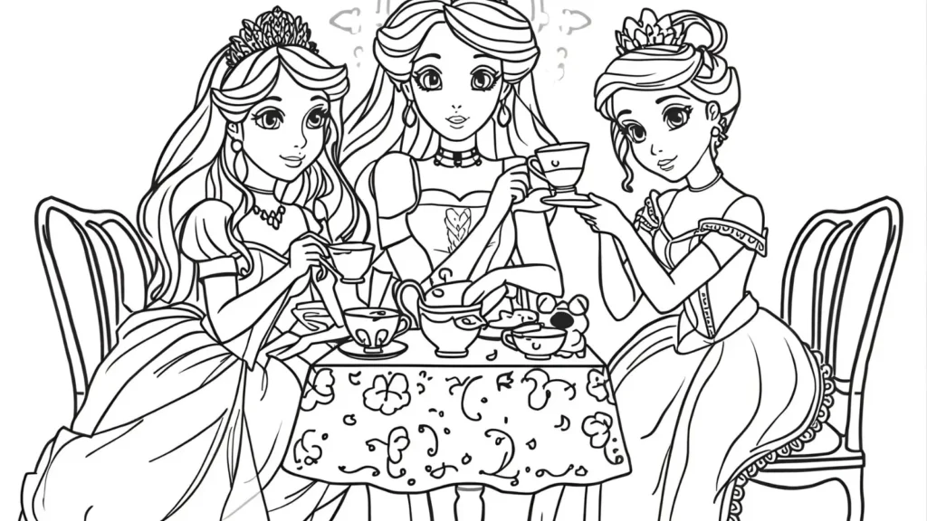 Princess Tea Party Coloring Page