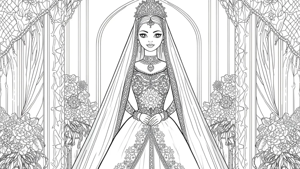 Princess Wedding Coloring Page