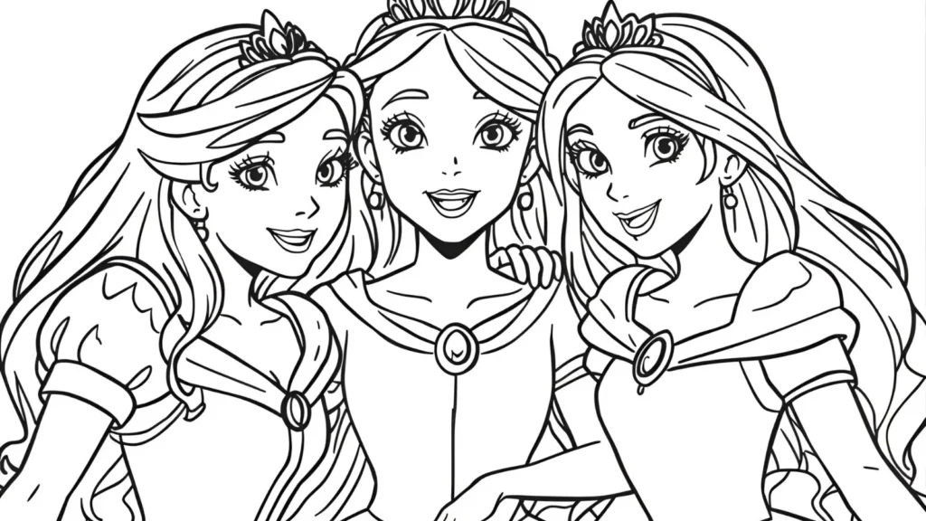Princess and Friends Coloring Page