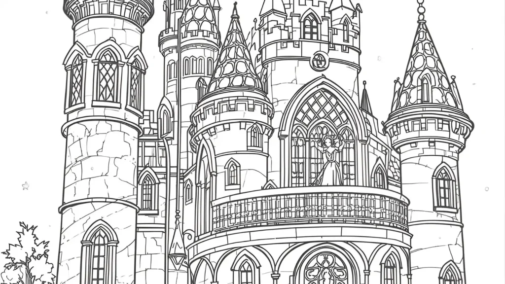 Princess and the Castle Coloring Page