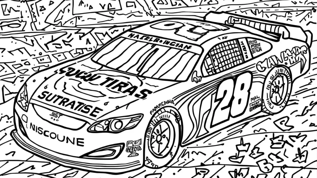 Race Car Number Coloring Page