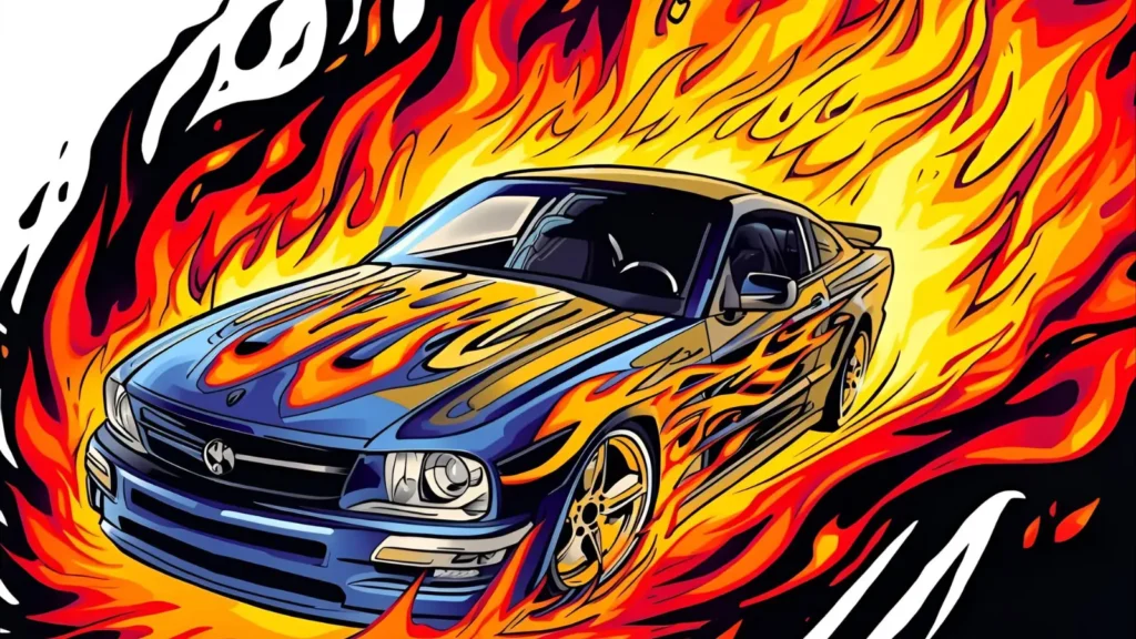 Race Car with Flames Coloring Page