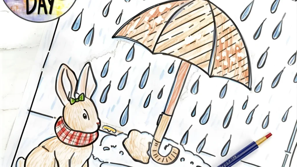 Rainy Day Bunny Coloring Pages