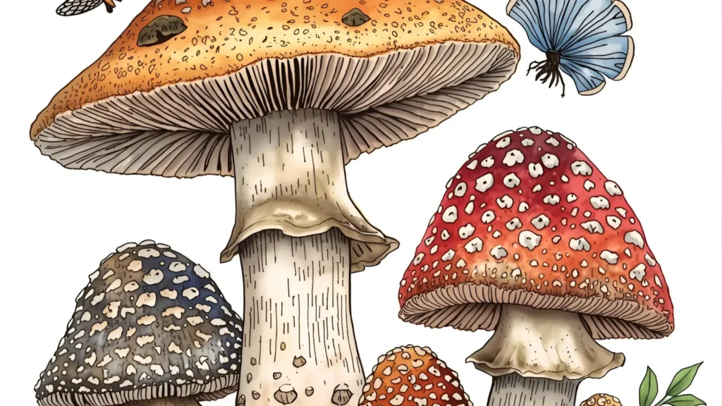 Realistic Forest Mushroom Coloring Sheets