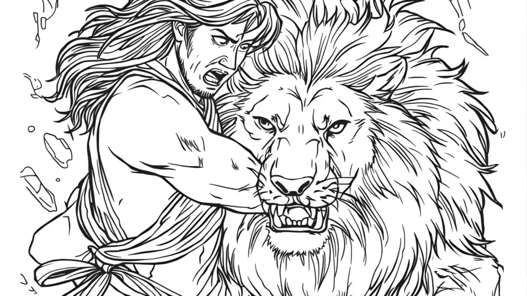 Samson and the Lion Coloring Pages