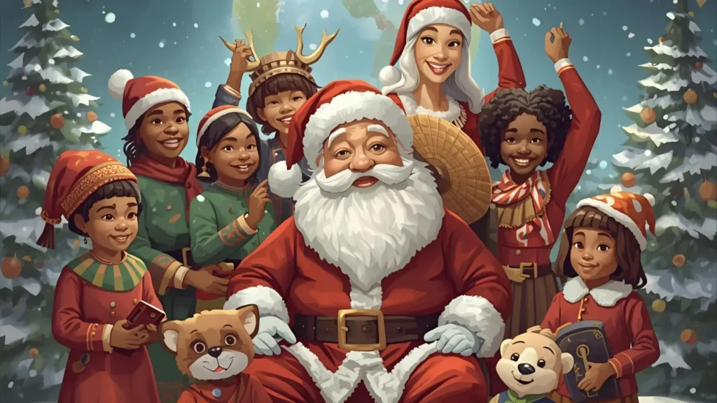 Santa Around the World Coloring Page