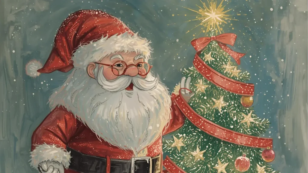 Santa Decorating a Christmas Tree Coloring Page