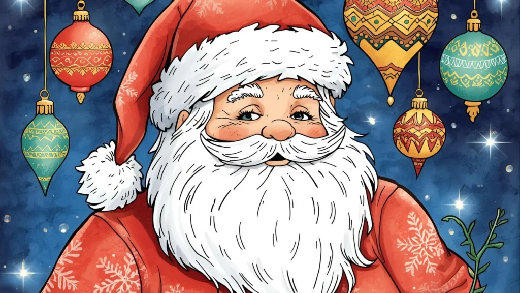 Santa Decorating a Christmas Tree Coloring Pages