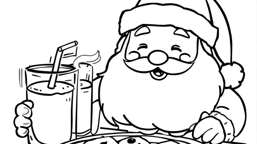 Santa Eating Cookies Coloring Pages