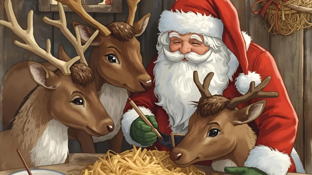 Santa Feeding Reindeer Coloring Pages