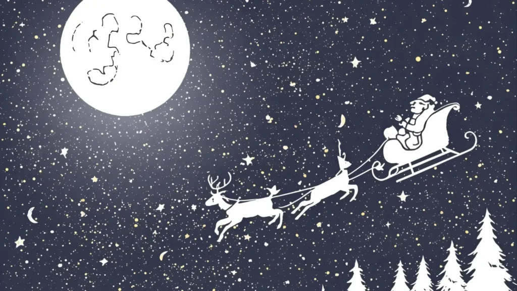 Santa Flying Over the Moon Coloring Page