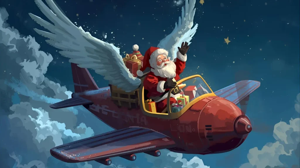 Santa Flying an Airplane Coloring Pages