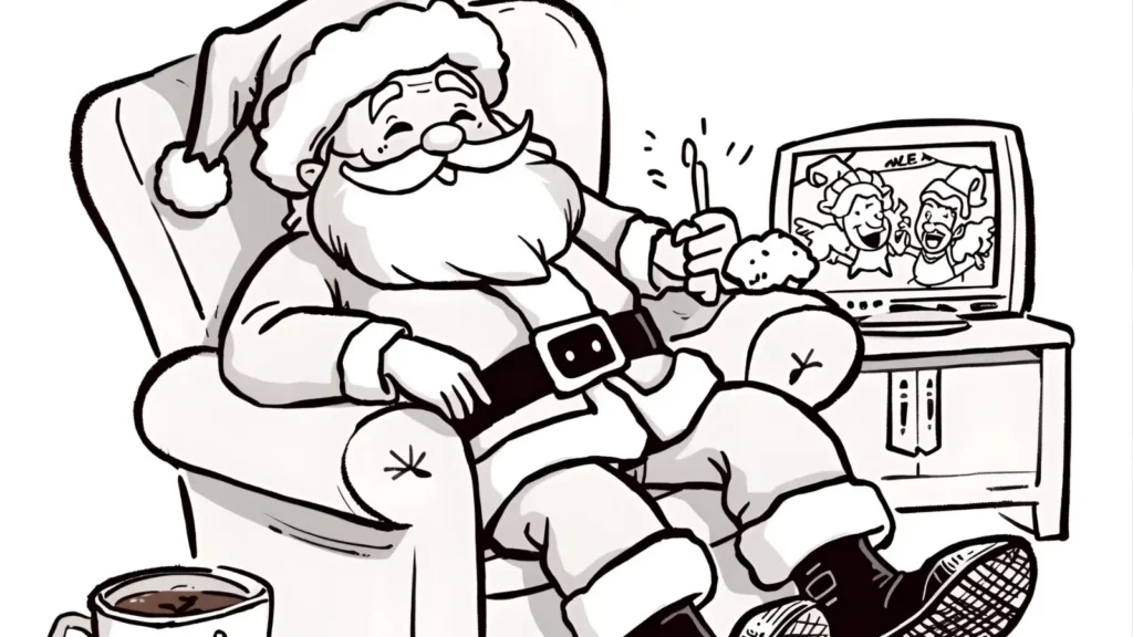 Santa Relaxing After Christmas Coloring Page