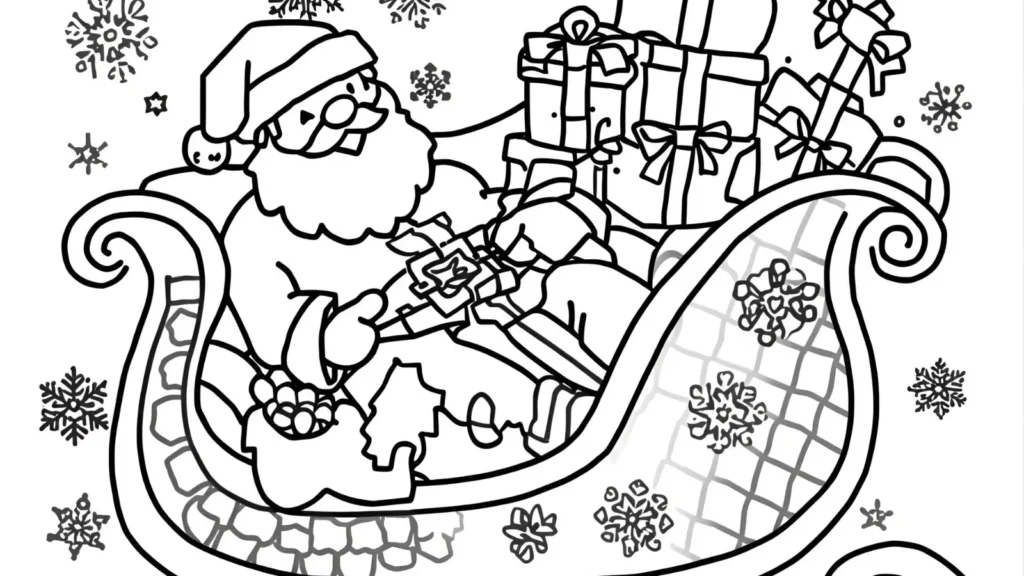 Santa Sitting in His Sleigh Coloring Page