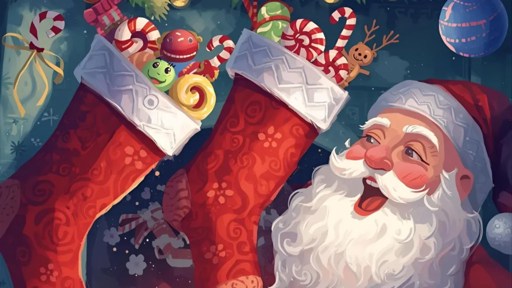 Santa Stuffing Stockings Coloring Pages