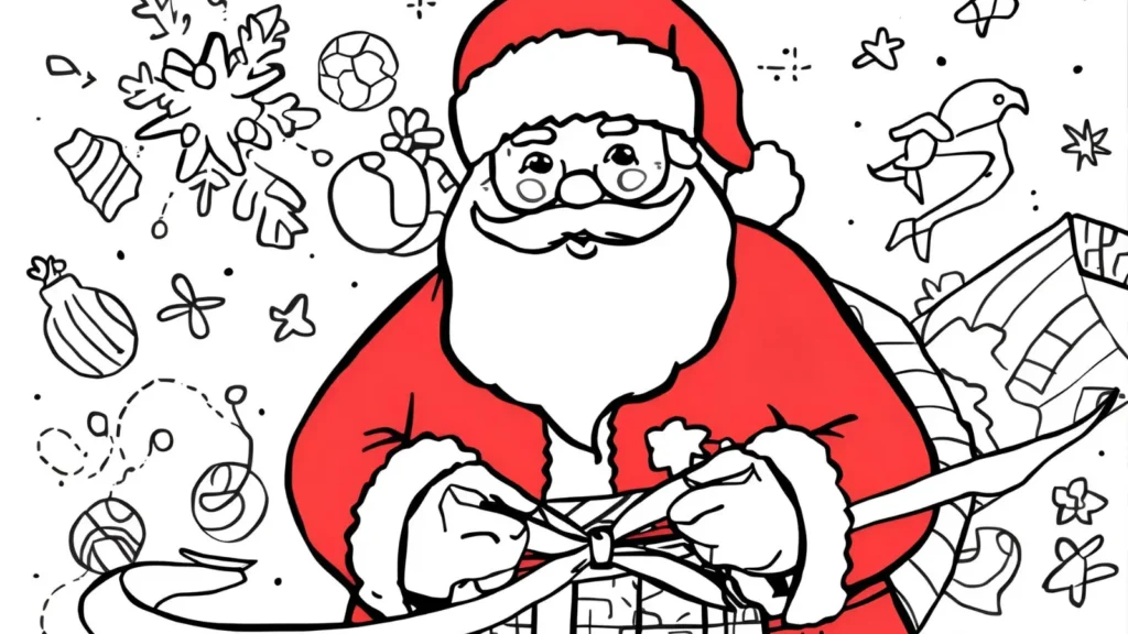 Santa Wrapping Presents Coloring Pages