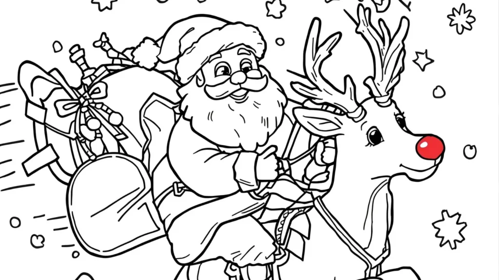 Santa and Reindeer Coloring Pages