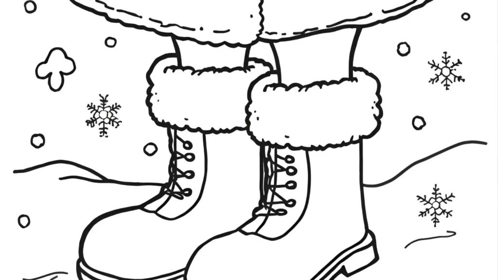 Santa in New Snow Boots Coloring Page