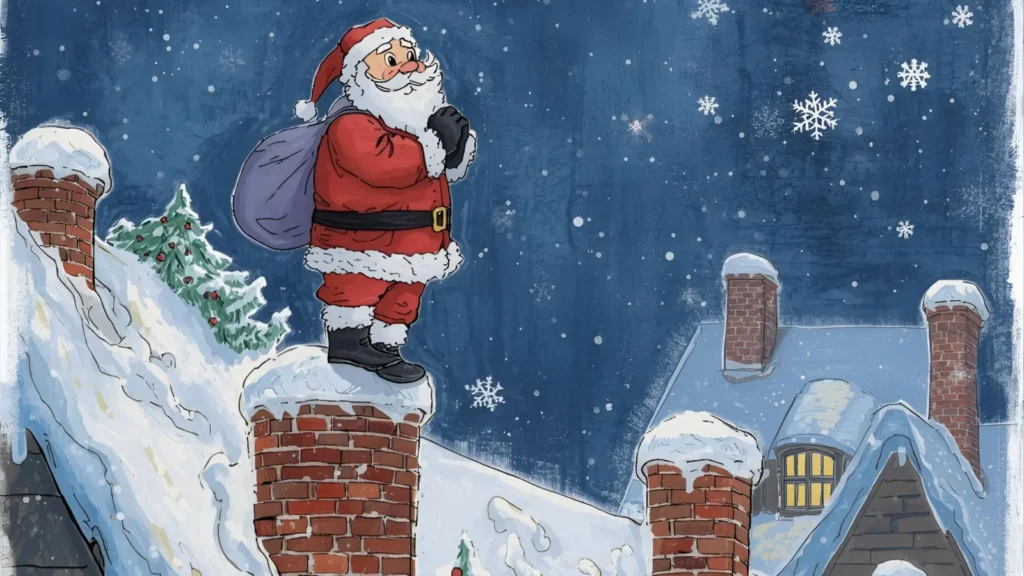 Santa on the Rooftop Coloring Pages
