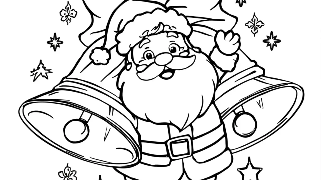 Santa with Christmas Bells Coloring Page