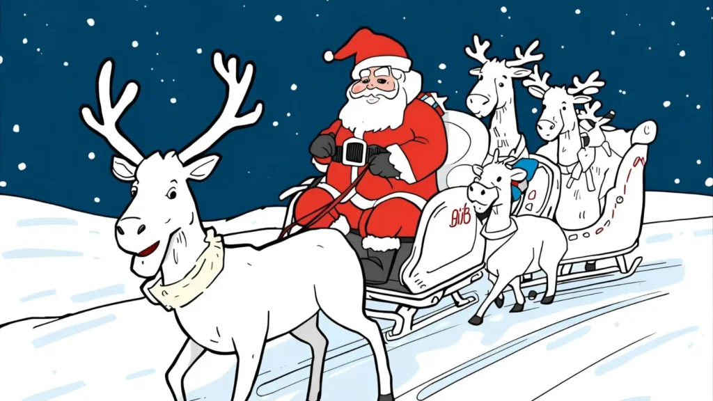 Santa with Reindeer Coloring Page