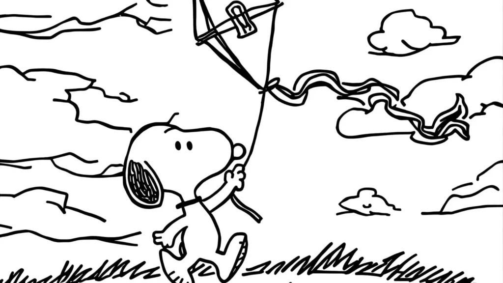 Snoopy Flying a Kite Coloring Pages