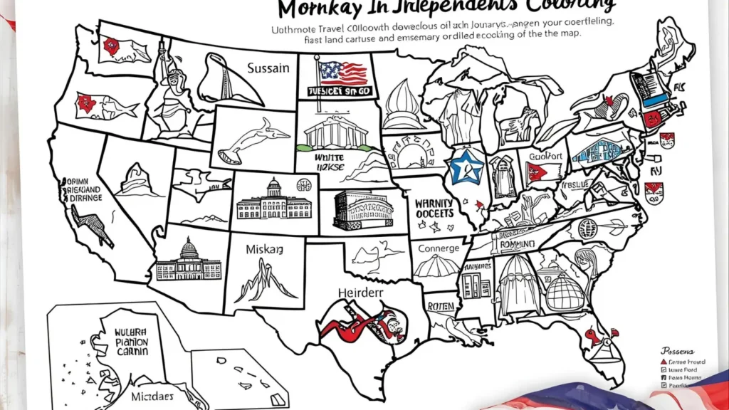 USA Map and Landmark Coloring Pages