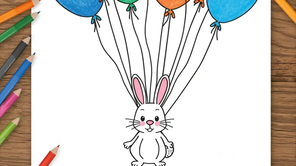 Balloon-Holding Easter Bunny Pages