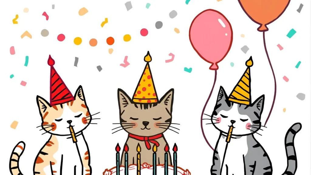 Cat Birthday Party Coloring Pages