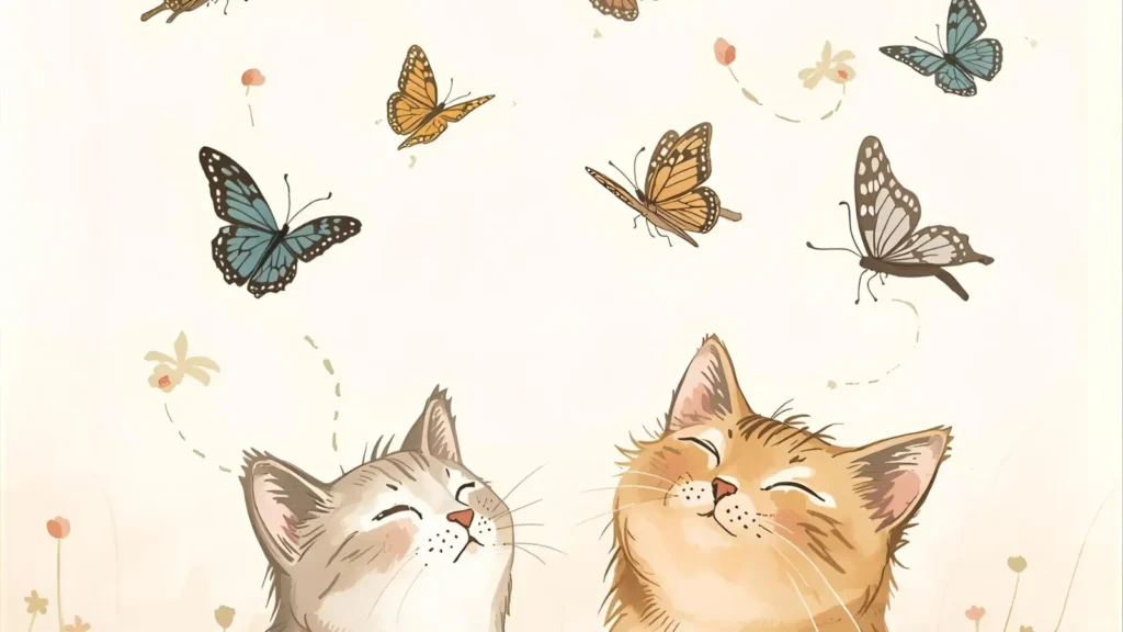 Cat and Butterfly Coloring Pages