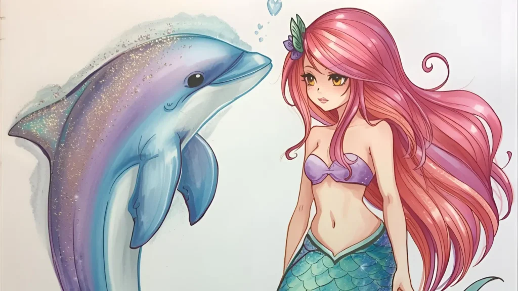 Dolphin and Mermaid Coloring Pages