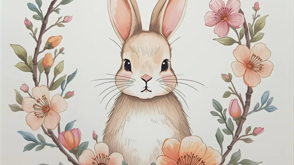 Easter Bunny with Flowers Pages