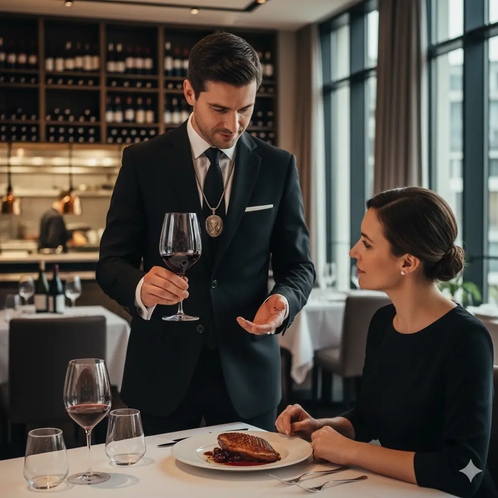 A sommelier expertly pairing wine with food