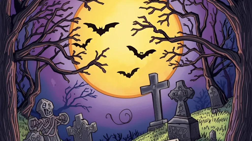 Graveyard Scene Coloring Pages