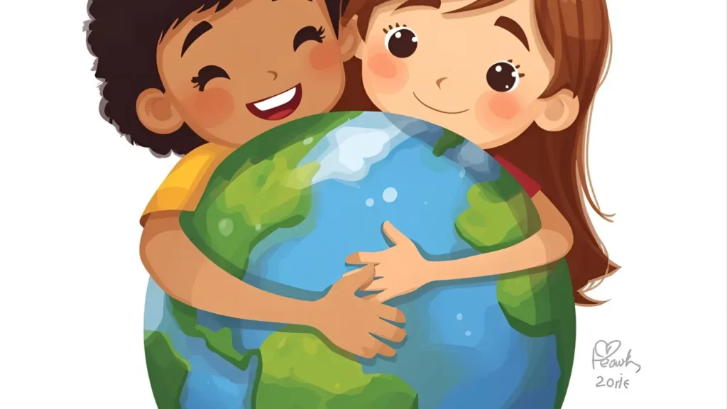 Kids With Earth Globes Coloring Pages
