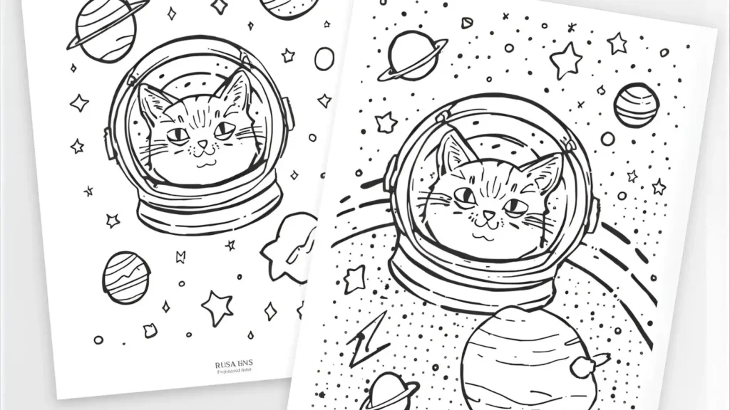 Space Cat Coloring Pages