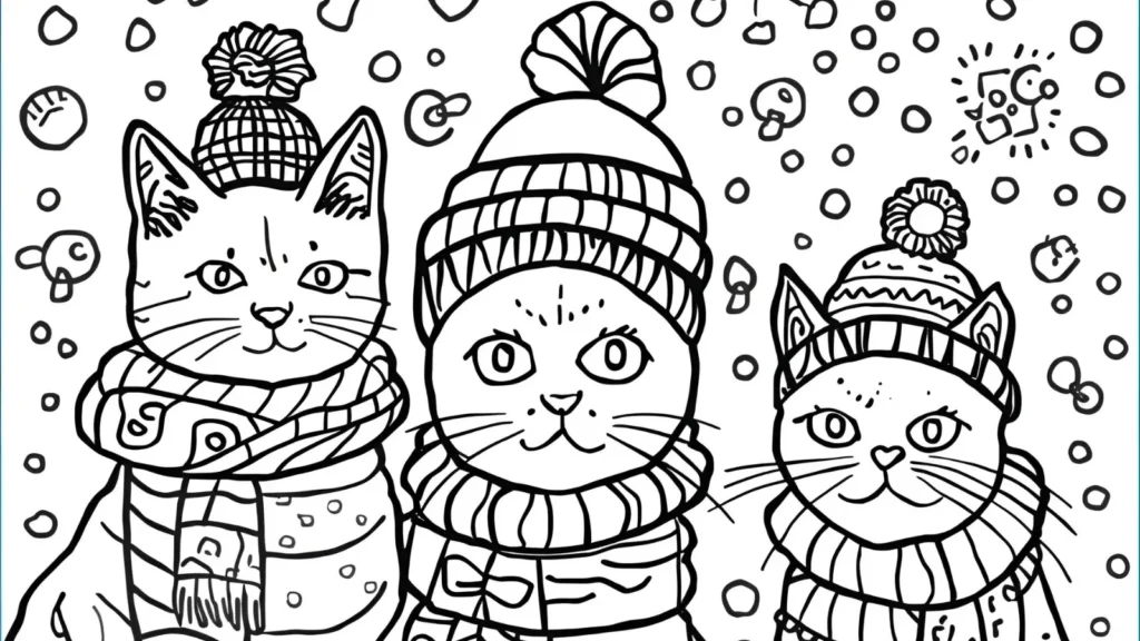Winter Cat Coloring Pages